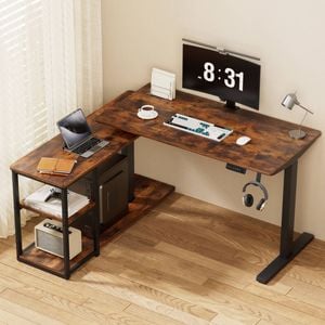 Artiss Electric Standing Desk Adjustable Motorised 120CM L Shaped Rustic Brown