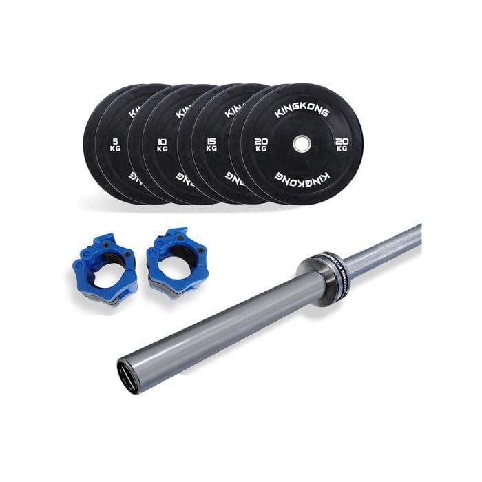 100KG Olympic Black Bumper Plates Set + 20KG Olympic Barbell 1500LB