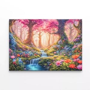Painting Waterfall & Flowers  Print 100% Australian Made 75 x 50cm  (Stretched)