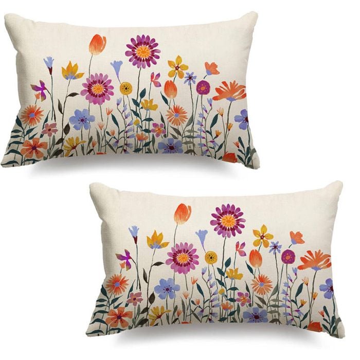 Catzon 2 Pcs Summer Lumbar Pillow Covers Linen Pillowcase for Home Decor-Set 38
