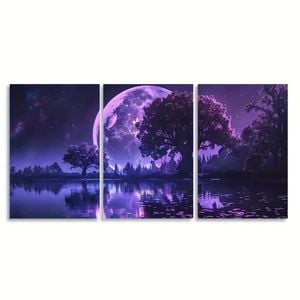 3pcs Large Purple Moon Modern Print 100% Australian Made 3 x 40x60cm (Metal Print)