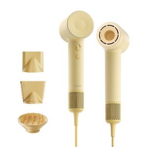 Laifen SE 2 High-Speed Hair Dryer – Pastel Yellow with smooth nozzle, diffuser nozzle and concentrator nozzle included.