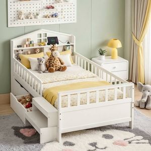 Artiss Single Bed Frame With 2 Drawers Montessori Bed 2 Usb Port Led Light White
