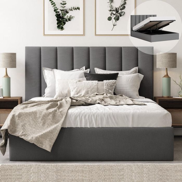 Celine Double Charcoal Storage Gas Lift Bed Frame