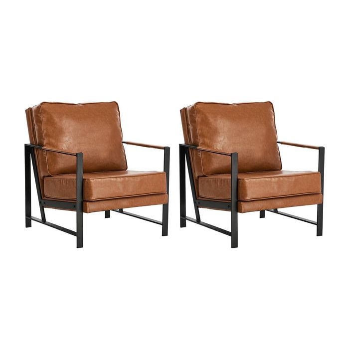 Oikiture Set of 2 Lounge Armchair Sofa Chair Faux Leather Accent Armchairs