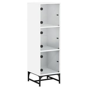vidaXL Highboard with Glass Doors Wooden Sideboard Storage Cabinet Hallway White