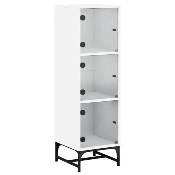 vidaXL Highboard with Glass Doors Wooden Sideboard Storage Cabinet Hallway White