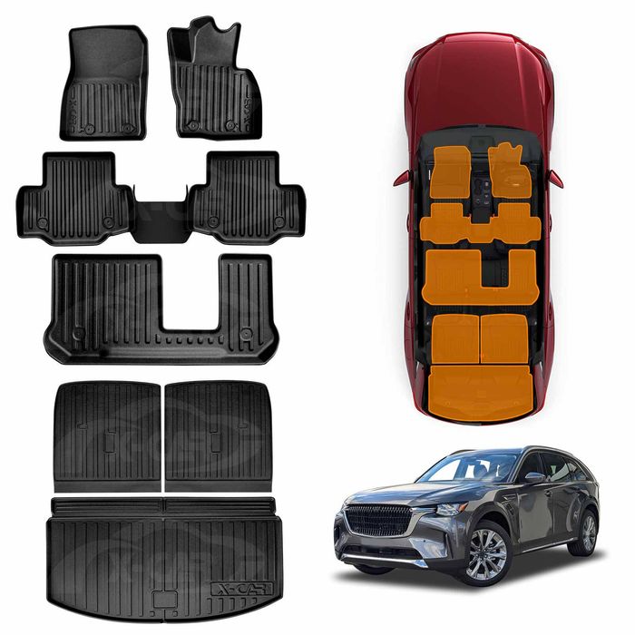 3D Car Floor Mats Boot Liner Set for Mazda CX-90 CX90 2023-Onwards Cargo Trunk Mat Luggage Tray