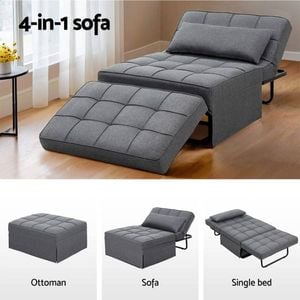 Homfurn 4-in-1 Convertible Sofa Bed – Ottoman, Single Sofa, Lounger & Bed, Linen Grey