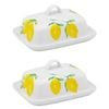 2PK Porto Porcelain Limone Kitchen Butter Storage Holder Dish Multi-Coloured