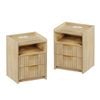 Ufurniture 2xSide Table with 2 Drawers and Open Shelf Bedside Table Nightstand with Charging Station Oak
