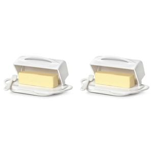 2PK Butterie Flip-Top Plastic Butter Dish w/ Spreader 22.9x14cm - White