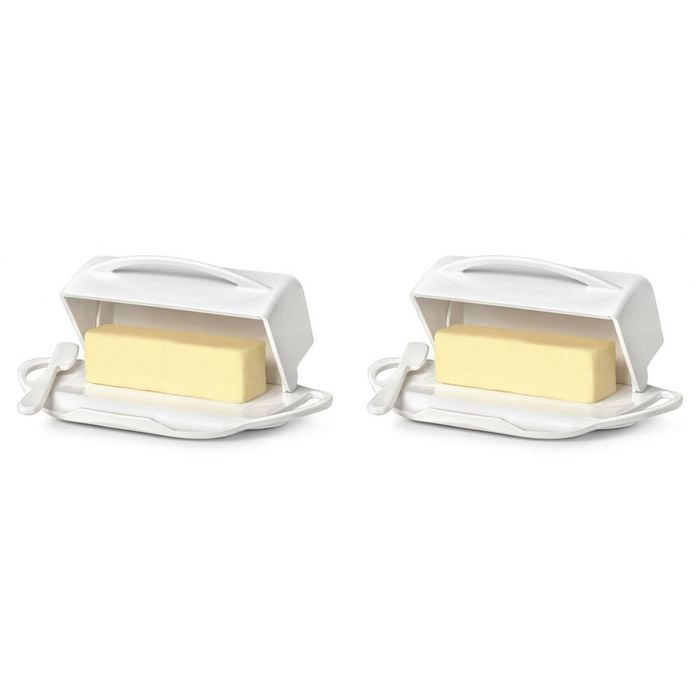 2PK Butterie Flip-Top Plastic Butter Dish w/ Spreader 22.9x14cm - White
