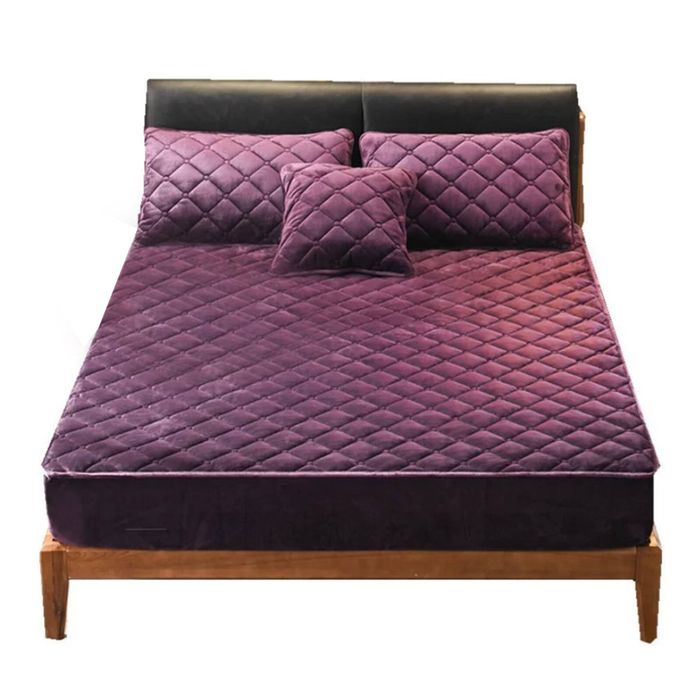 Anycozy Mattress Cover Dark Purple King Size Crystal Velvet Thicken Quilted Warm Soft Plush Bed Sheet