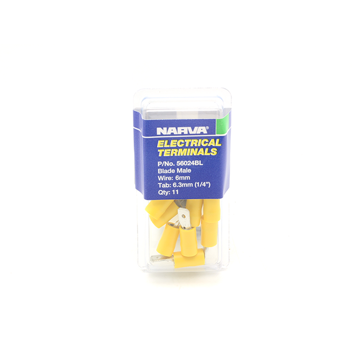 Narva 5 - 6mm Yellow Electrical Terminal Male Blade Connector - 11 Pack