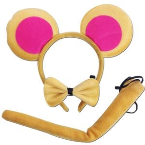 3pcs Set Animal Costume Dress Up Party Bow Tie Tail Ears Book Week - Monkey Brown - Brown | Monkey (Brown)