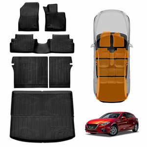 Floor Mats Boot Liner Set For Mazda 3 Hatch Bn Bm 2014-2019 All Weather Heavy Duty Cargo Kick Mats Back Seat Protector Cover