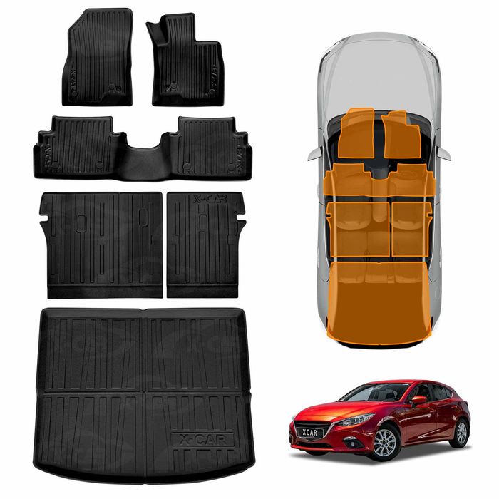 Floor Mats Boot Liner Set For Mazda 3 Hatch Bn Bm 2014-2019 All Weather Heavy Duty Cargo Kick Mats Back Seat Protector Cover