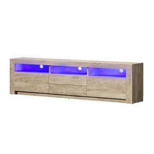 Oikiture TV Cabinet Entertainment Unit Stand LED RGB Oak 180cm