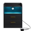 Ufurniture Nightstand with Wireless Charging Station LED Bedside Tables Human Sensor Design End Table with 2 Drawers Black