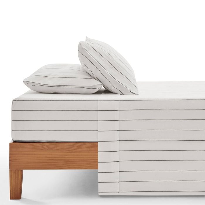 Dreamaker Rumi Washed Cotton Sheet Set White With Graphite Stripe King Bed