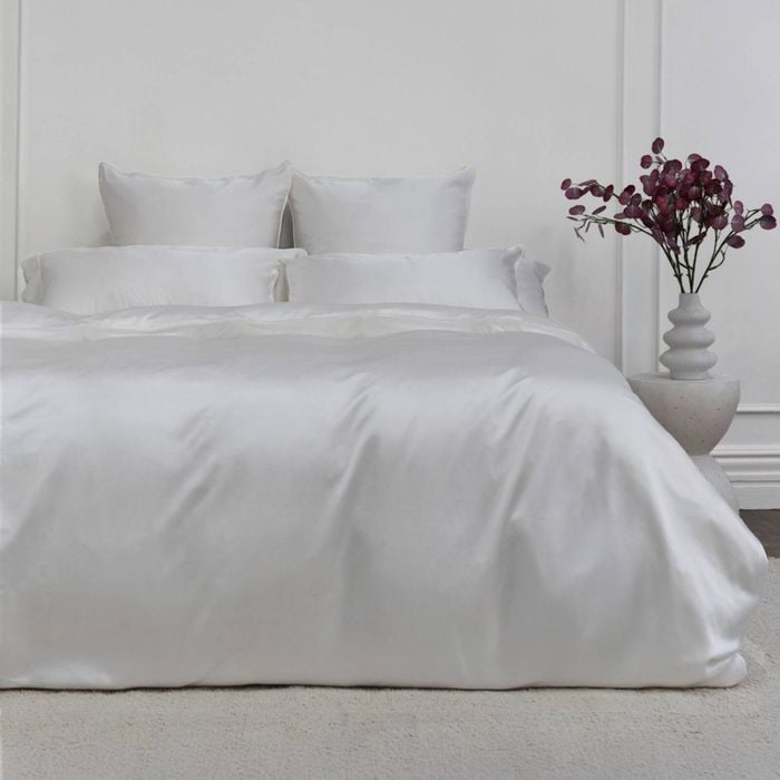 Bedding Co. Quilt Cover Set 100% Mulberry Silk 22 Momme White Queen