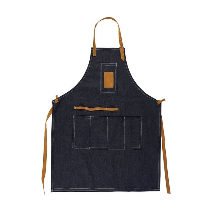 Annabel Trends Sprout Denim Full Bib Garden Apron W/ Leather Trim Blue & Brown