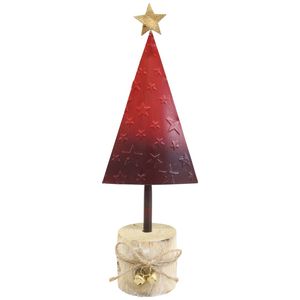 LVD Metal/Wood Gold Star Red Tree w/ Stump Christmas Holiday Decoration 25cm