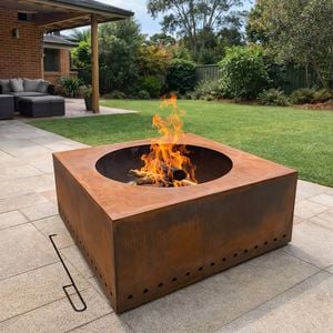 Mimosa Large Rustic Square Low Smoke Firepit