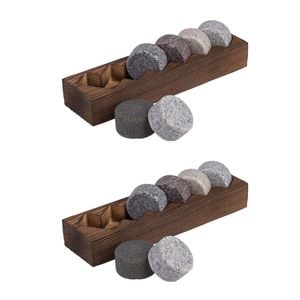 2x 6pc Bartender Granite Whisky Disc Set w/ Wooden Base Tray