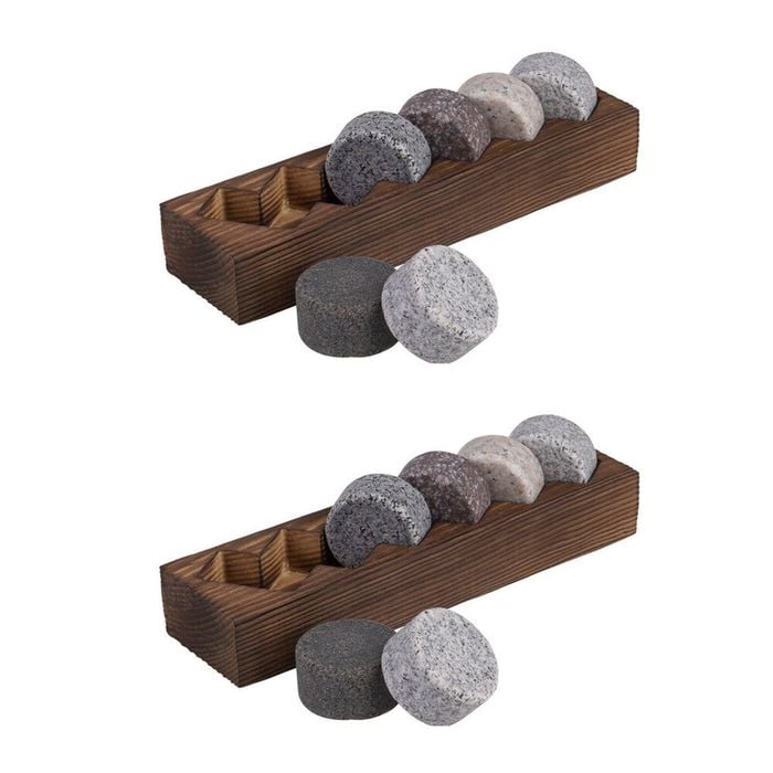 2x 6pc Bartender Granite Whisky Disc Set w/ Wooden Base Tray