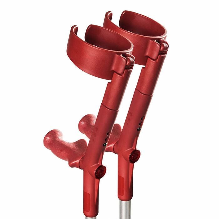 Forearm Crutches With Safety Cuff & Hinge, Lightweight & Adjustable - Red