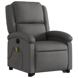 vidaXL Stand up Massage Recliner Chair Armchair Single Sofa Grey Real Leather