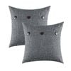 Catzon 2 Pcs Decorative Linen Throw Pillow Covers Triple Button for Sofa Bed-Dark Grey