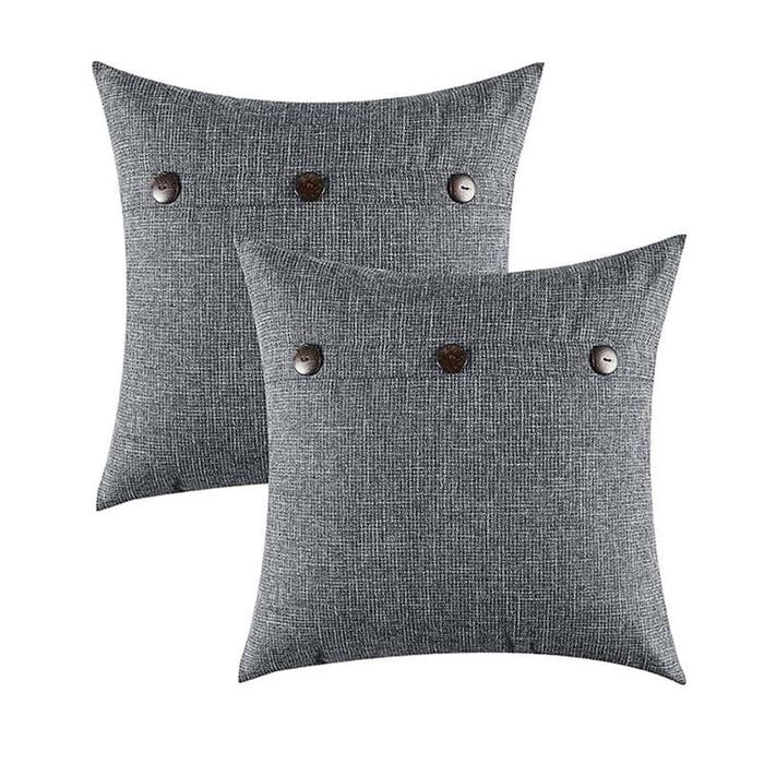 Catzon 2 Pcs Decorative Linen Throw Pillow Covers Triple Button for Sofa Bed-Dark Grey