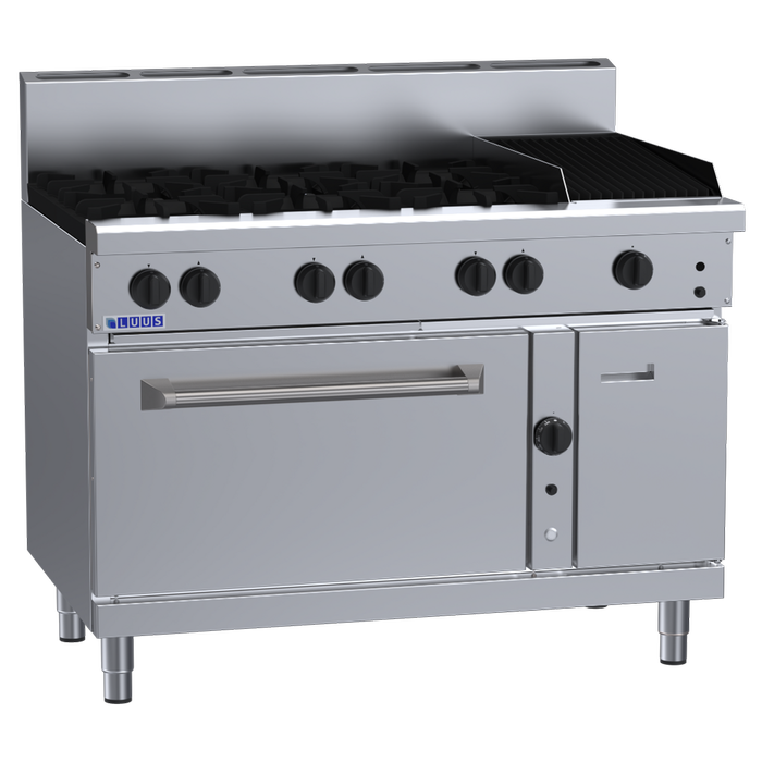 Luus RF-6B3C 1200mm Gas 6 Burner 300mm Chargrill Range & Convection Oven RF-6B3C-NG
