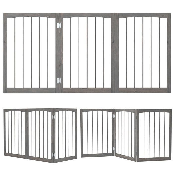 Costway 76cm Tall Wooden Pet Fence Dog Gate 3-panel Barrier Grey