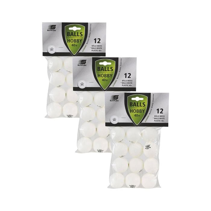 3x 12PK Sunflex Hobby Plastic Table Tennis Balls 40+ Rated General Use White