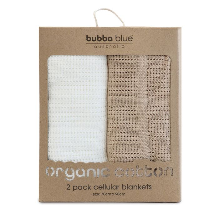 2pc Bubba Blue Organic Cotton Baby/Childrens Cellular Blankets, Chestnut