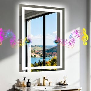 OAKORY 60x80cm Rectangular LED Bathroom Mirror with Bluetooth Speaker Dimmable Light Anti-Fog Touch Control