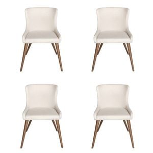 SK Designer Living | Pack of 4 | Osaka Upholstered Dining Chair | Walnut Wood Legs - Ivory Fabric