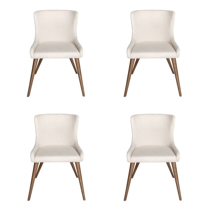 SK Designer Living | Pack of 4 | Osaka Upholstered Dining Chair | Walnut Wood Legs - Ivory Fabric