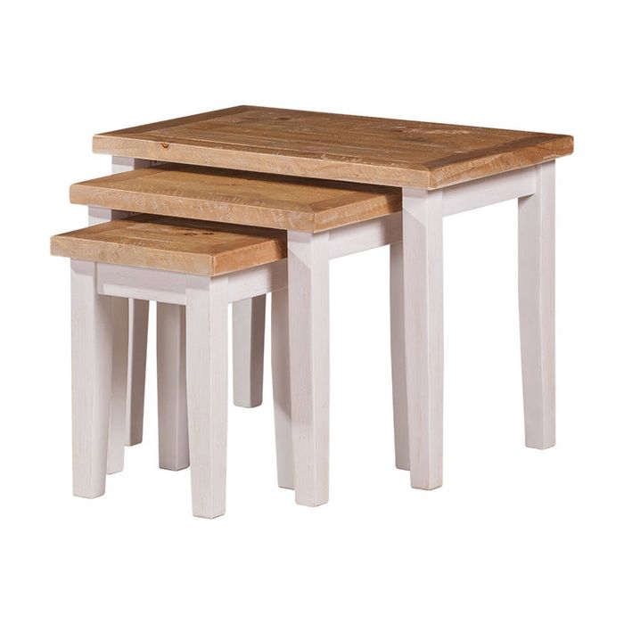3pc 1825 Interiors Byron Nest Of Tables Reclaimed Pine Set Two-Tone 3 Sizes