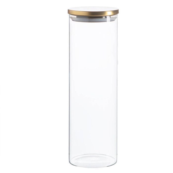 Argon Tableware Glass Storage Jar - Gold Lid - 2 Litre - Modern Round Scandi Organisation Container Glass Jar