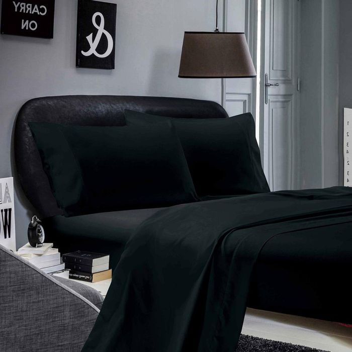 Fabric Fantastic 1000tc Ultra Soft King Size Bed Black Flat & Fitted Sheet Set
