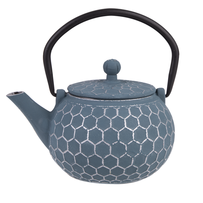 Teaology Cast Iron Teapot - Honeycomb Blue Silver 500ml