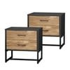 Oikiture Set Of 2 Bedside Table 2 Drawers Storage Metal Industrial