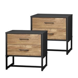 Oikiture Set Of 2 Bedside Table 2 Drawers Storage Metal Industrial