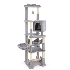 Costway 176cm Cat Tree Tower Pet Condo House Sisal Scratching Post Grey