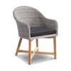 Coastal Outdoor Wicker Dining Chair Brushed Grey With Teak Timber Legs & Denim Cushions